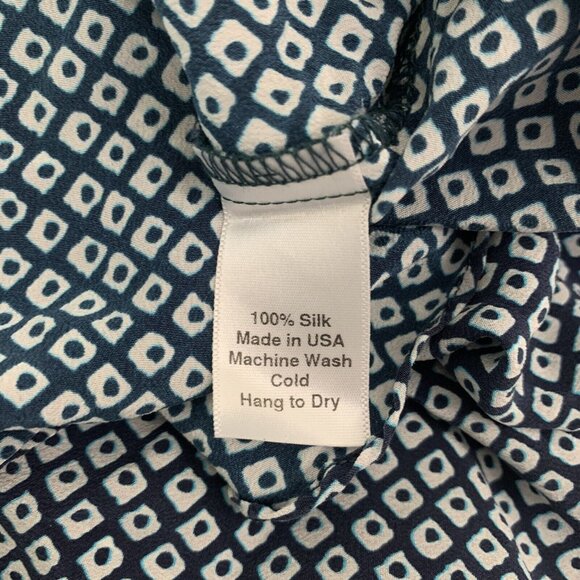 The Podolls Size Medium Top Silk Blouse V Neck Short Dolman Sleeve Blue White - Picture 4 of 4